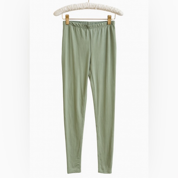 Soft Light Olive Green Leggings – Stretchy Everyday Pull-On Pants - Picture 3 of 6